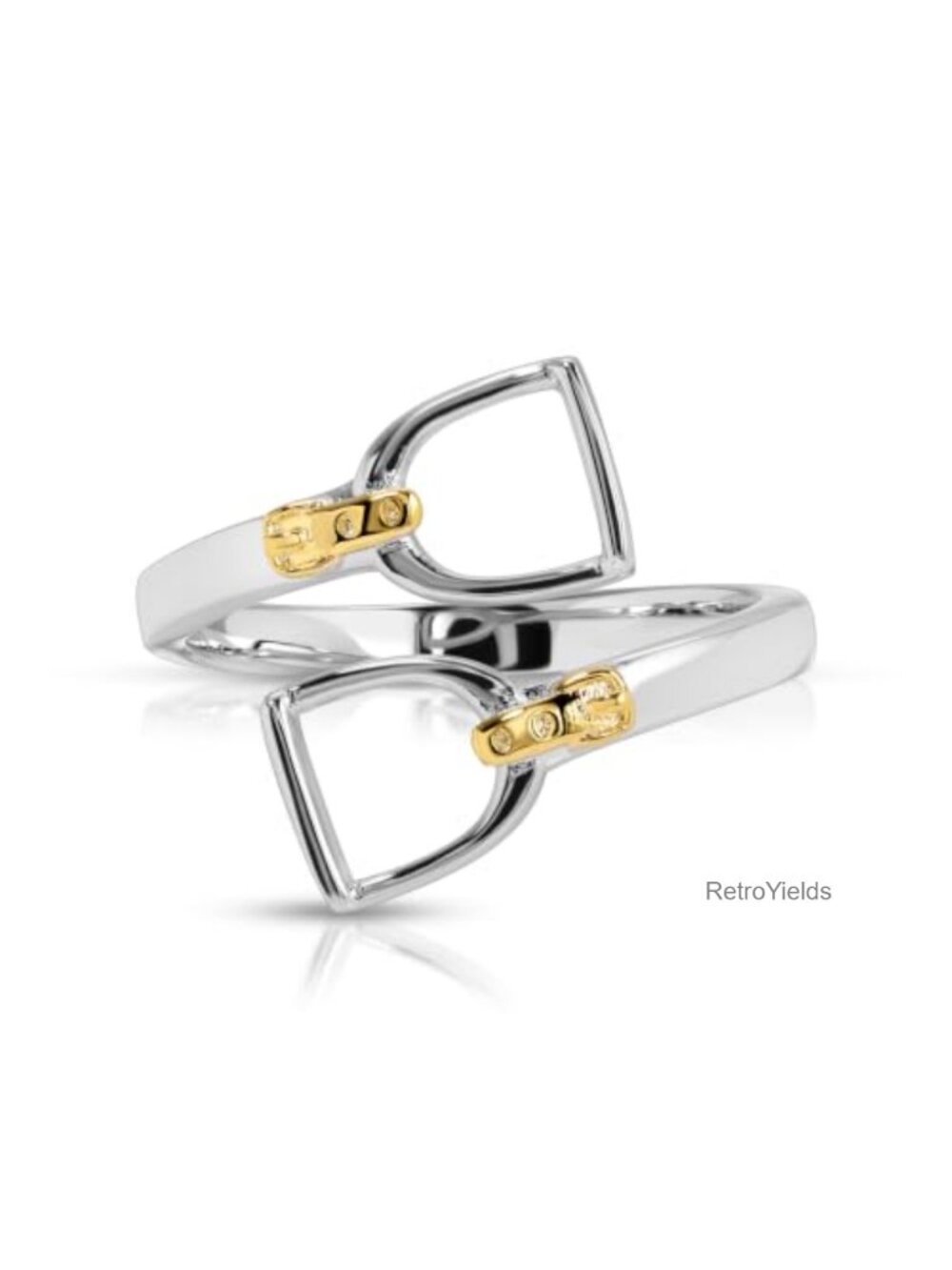 Two-Tone Stirling Open Ring Brass 18K Gold Plated Adjustable Ring